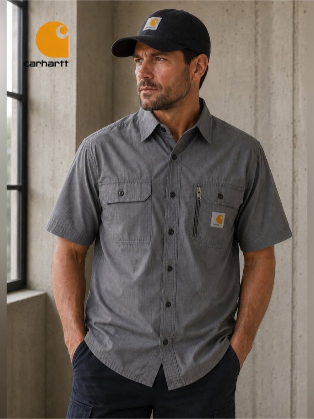 Carhartt Men’s Gray Ripstop Short Sleeve Work Shirt Size Large Utility